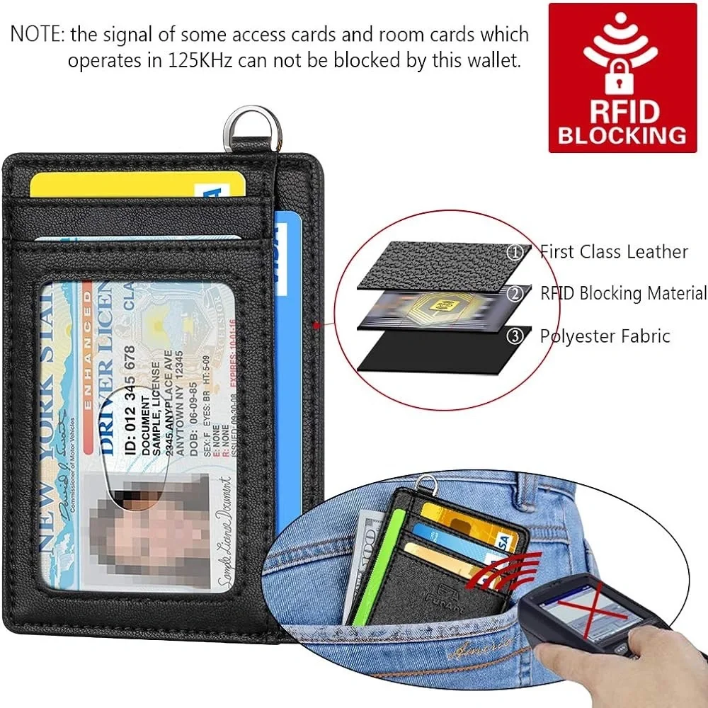 Black Leather Wallet Women Card Money Holder RFID Block Slim Minimalist Pocket
